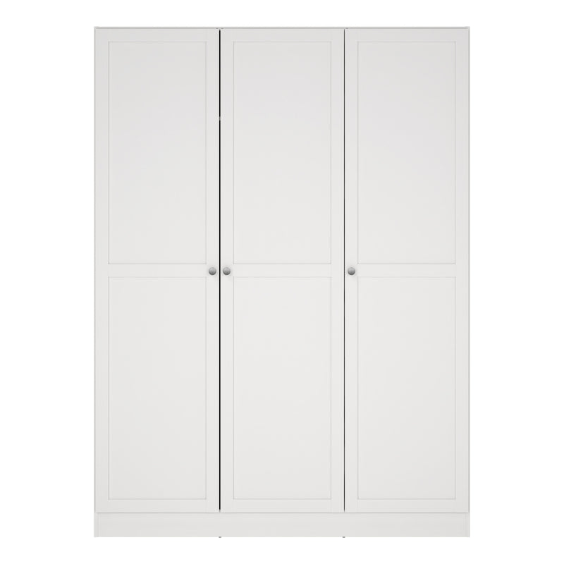 Brande Wardrobe with 3 Frame Doors in White — side angle