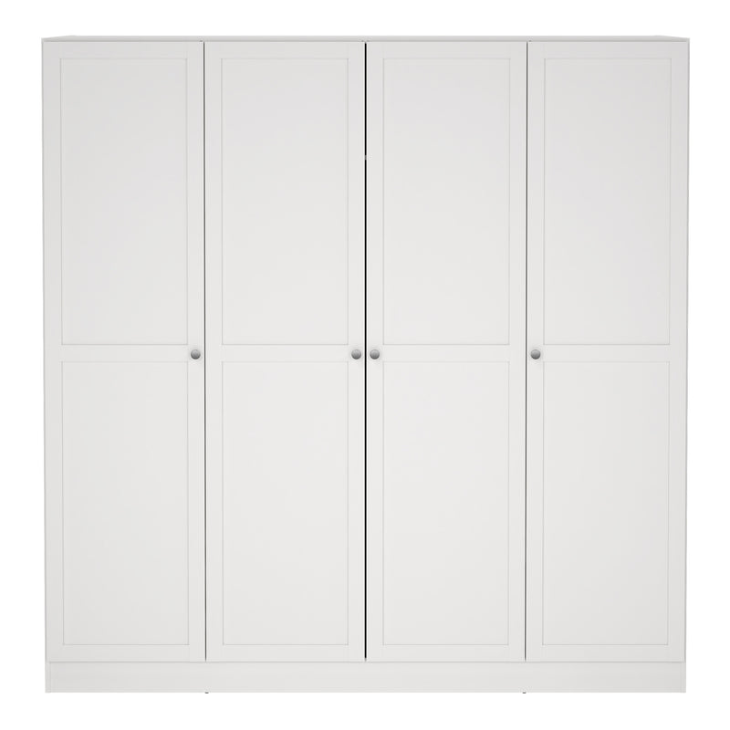 Brande Wardrobe with 4 Frame Doors in White — side angle