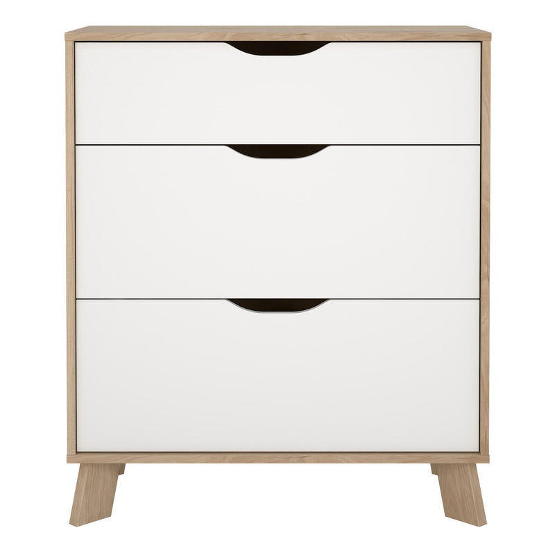 Ikast Chest 3 Drawers in Jackson Hickory and White — side angle