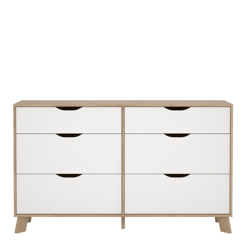 Ikast 6 Drawers Double Dresser in Jackson Hickory and White — side angle