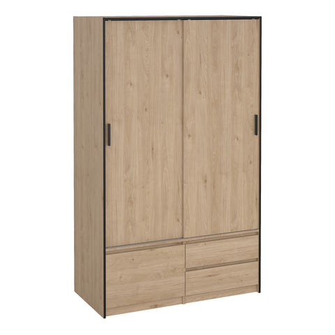 Line Wardrobe with 2 Sliding Doors 1 Small Door and 2 Drawers in Jackson Hickory Oak — front view