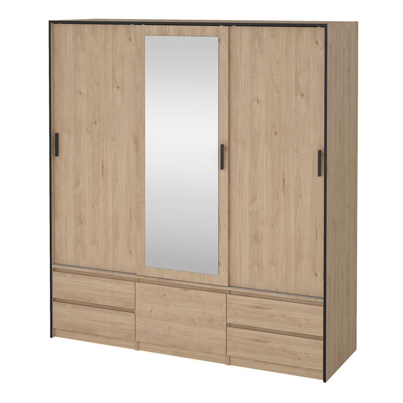 Line Wardrobe with 2 Sliding Doors 1 Sliding Door with Mirror in Jackson Hickory Oak — detail view
