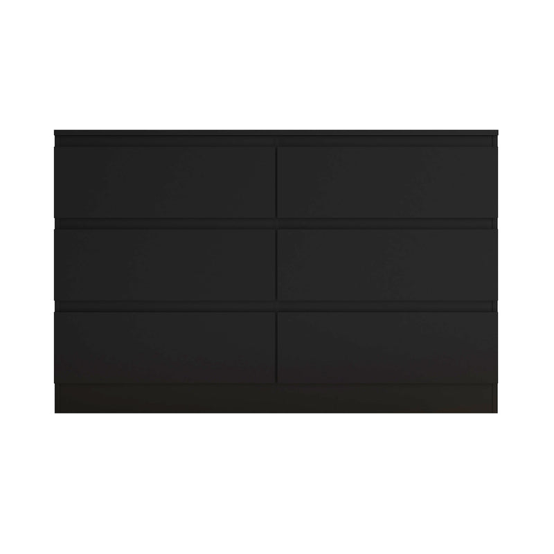 FWStyle Stora 6 Drawer Wide 3+3 Chest Of Drawers - Matt Black