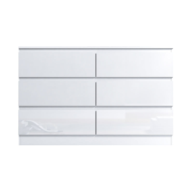 FWStyle Stora 6 Drawer Wide 3+3 Chest Of Drawers - White Gloss Front
