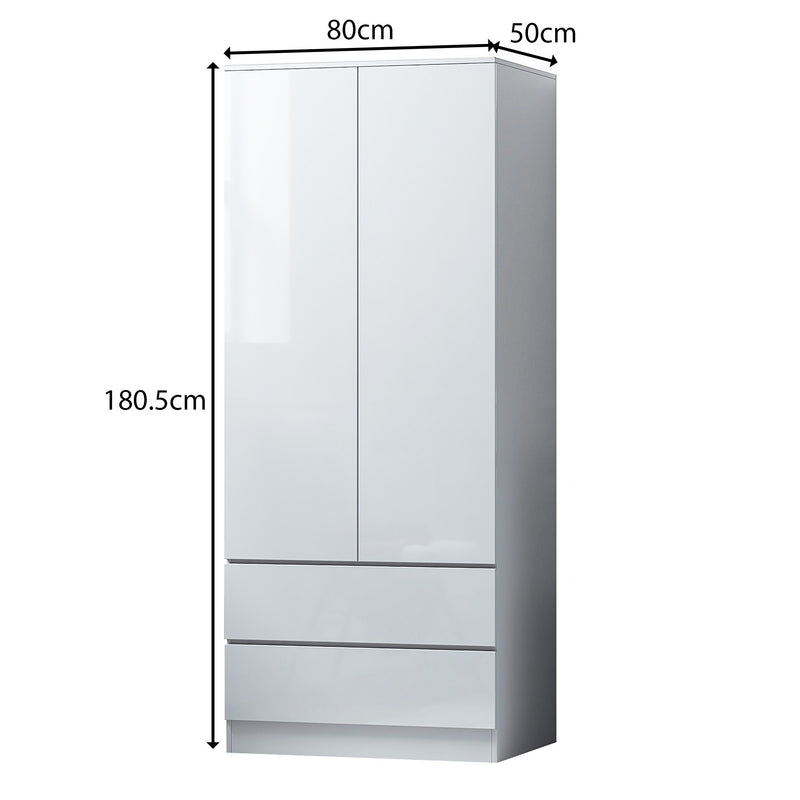 FWStyle Stora 2 Door 2 Drawer Combination Wardrobe - White Gloss Front