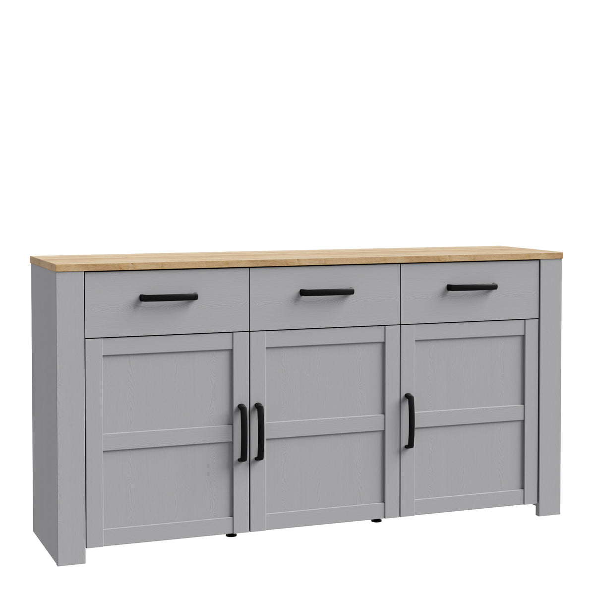 Bohol 3 Door 3 Drawer Sideboard in Riviera Oak/Grey Oak — front view