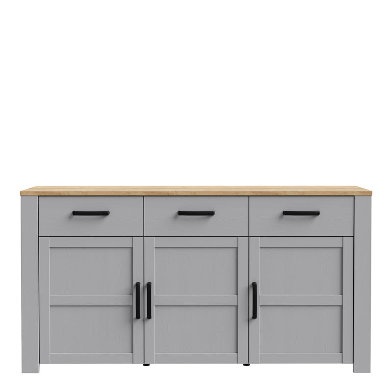 Bohol 3 Door 3 Drawer Sideboard in Riviera Oak/Grey Oak — side angle