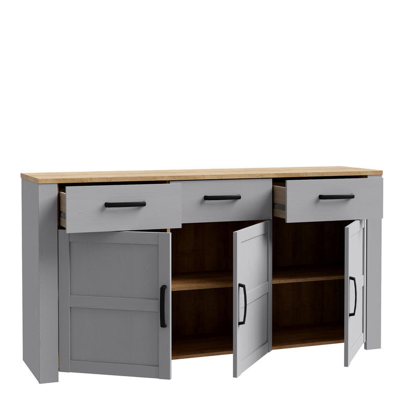 Bohol 3 Door 3 Drawer Sideboard in Riviera Oak/Grey Oak — detail view