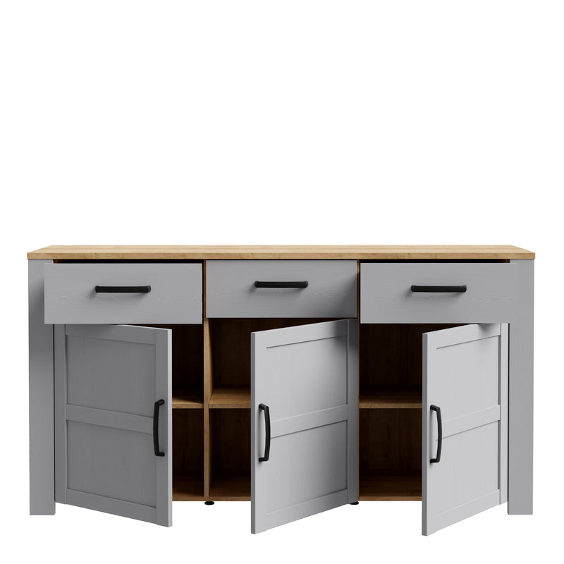Bohol 3 Door 3 Drawer Sideboard in Riviera Oak/Grey Oak — alternative angle