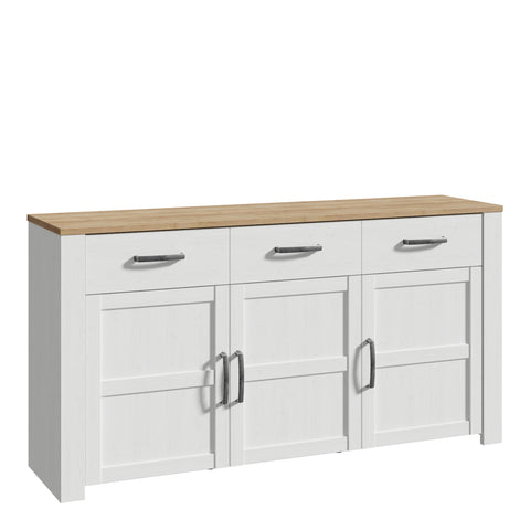 Bohol 3 Door 3 Drawer Sideboard in Riviera Oak/White — front view