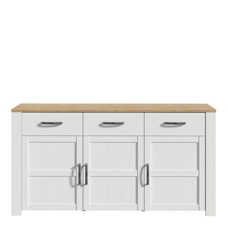 Bohol 3 Door 3 Drawer Sideboard in Riviera Oak/White — side angle