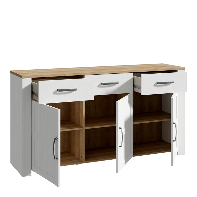 Bohol 3 Door 3 Drawer Sideboard in Riviera Oak/White — detail view