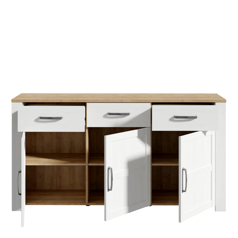 Bohol 3 Door 3 Drawer Sideboard in Riviera Oak/White — alternative angle