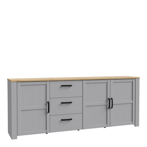 Bohol 3 Door 3 Drawer Large Sideboard in Riviera Oak/Grey Oak — front view