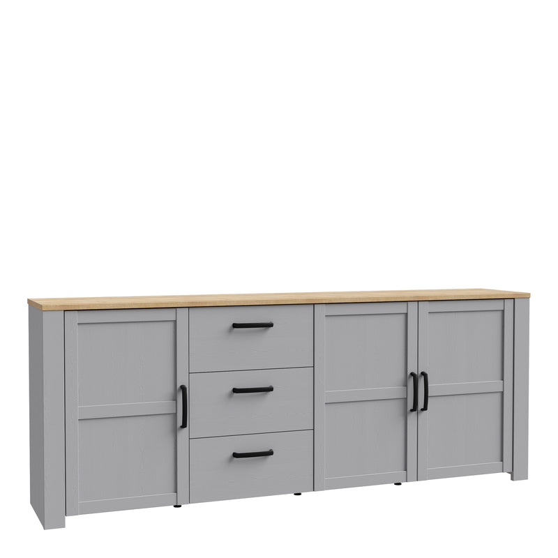 Bohol 3 Door 3 Drawer Large Sideboard in Riviera Oak/Grey Oak — front view