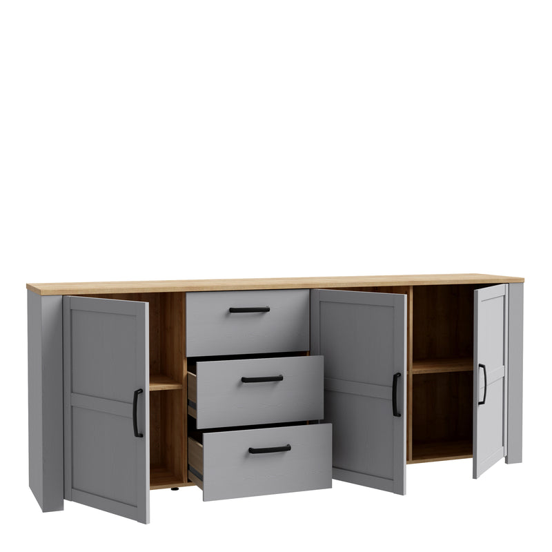 Bohol 3 Door 3 Drawer Large Sideboard in Riviera Oak/Grey Oak — detail view