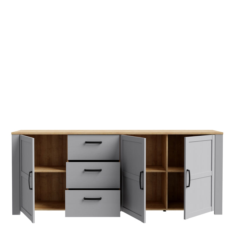 Bohol 3 Door 3 Drawer Large Sideboard in Riviera Oak/Grey Oak — alternative angle