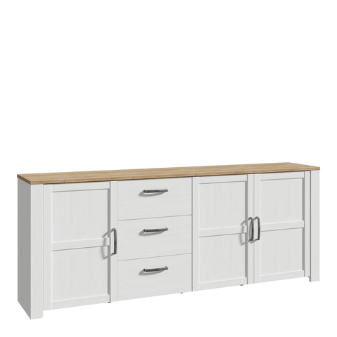 Bohol 3 Door 3 Drawer Large Sideboard in Riviera Oak/White — front view