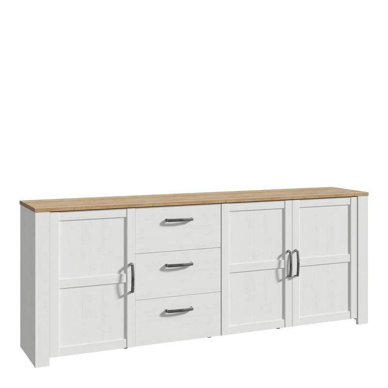 Bohol 3 Door 3 Drawer Large Sideboard in Riviera Oak/White — front view