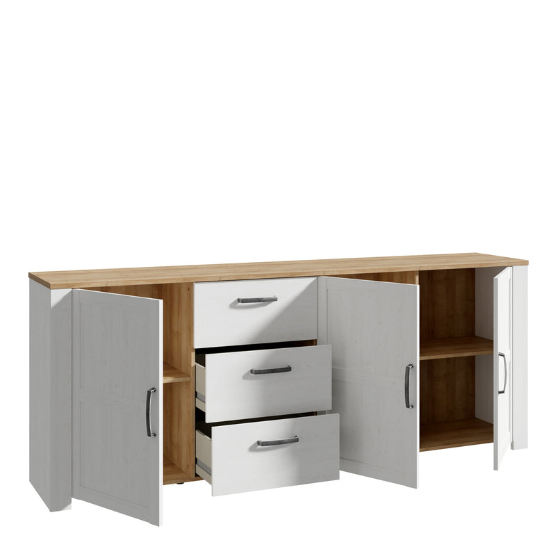 Bohol 3 Door 3 Drawer Large Sideboard in Riviera Oak/White — detail view