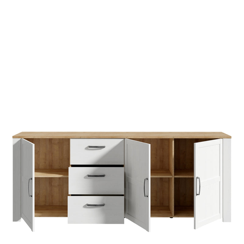 Bohol 3 Door 3 Drawer Large Sideboard in Riviera Oak/White — alternative angle