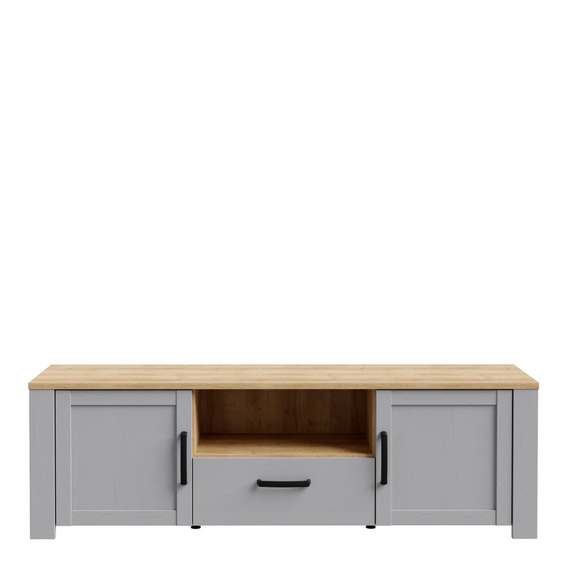 Bohol 2 Door 1 Drawer TV Unit  in Riviera Oak/Grey Oak — side angle