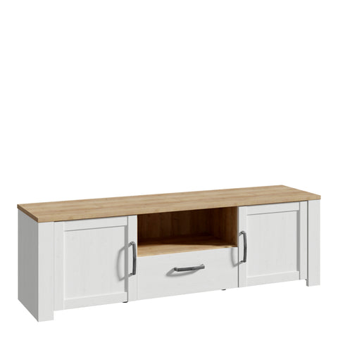 Bohol 2 Door 1 Drawer TV Unit in Riviera Oak/White — front view