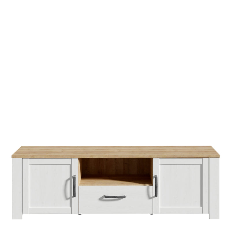 Bohol 2 Door 1 Drawer TV Unit in Riviera Oak/White — side angle
