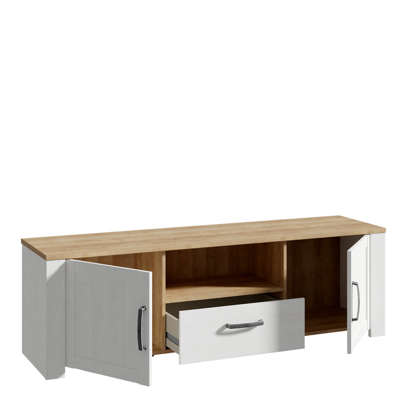Bohol 2 Door 1 Drawer TV Unit in Riviera Oak/White — detail view