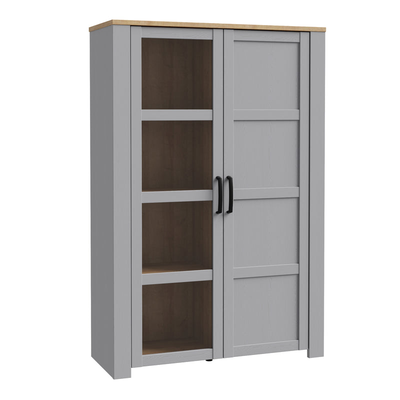 Bohol 2 Door Display Cabinet in Riviera Oak/Grey Oak — front view