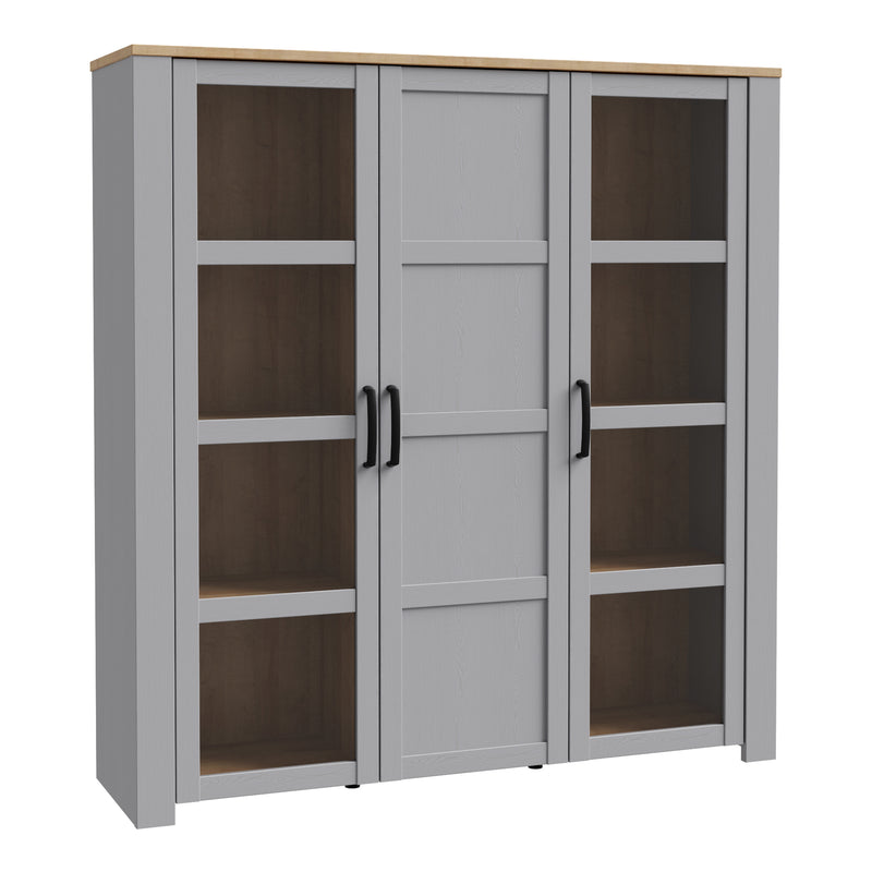 Bohol 3 Door Large Display Cabinet in Riviera Oak/Grey Oak — front view