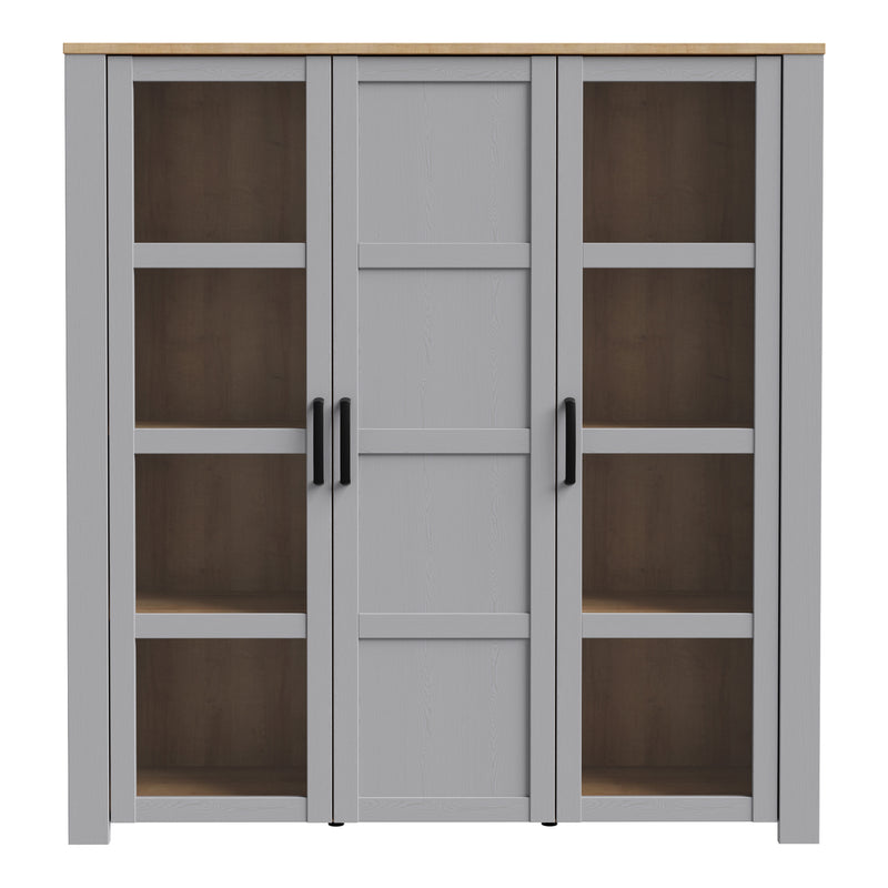 Bohol 3 Door Large Display Cabinet in Riviera Oak/Grey Oak — side angle