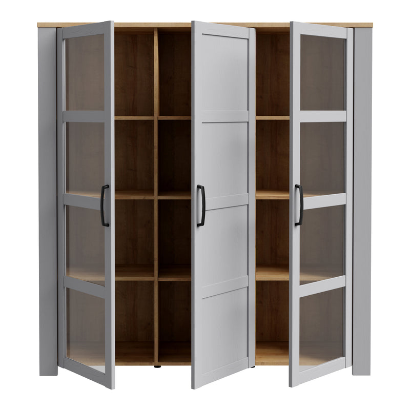 Bohol 3 Door Large Display Cabinet in Riviera Oak/Grey Oak — detail view