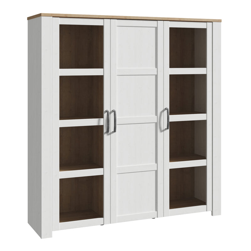 Bohol 3 Door Large Display Cabinet in Riviera Oak/White — front view