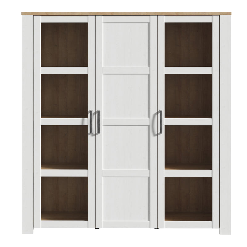 Bohol 3 Door Large Display Cabinet in Riviera Oak/White — side angle