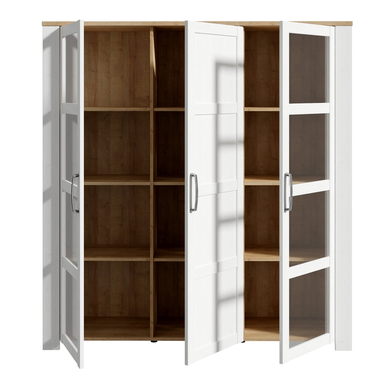 Bohol 3 Door Large Display Cabinet in Riviera Oak/White — detail view