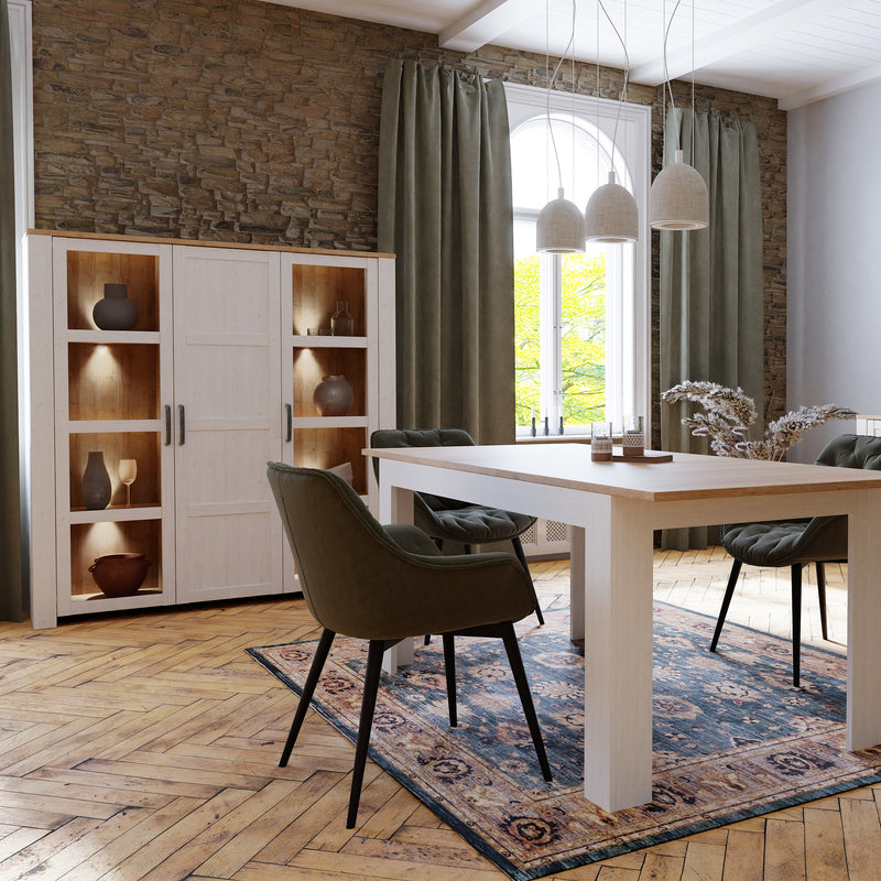 Bohol 3 Door Large Display Cabinet in Riviera Oak/White — alternative angle