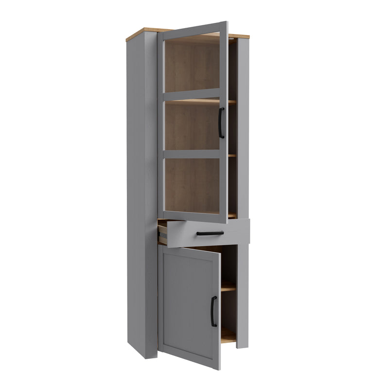 Bohol 2 Door 1 Drawer Narrow Display Cabinet in Riviera Oak/Grey Oak — detail view