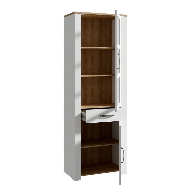 Bohol 2 Door 1 Drawer Narrow Display Cabinet in Riviera Oak/White — detail view