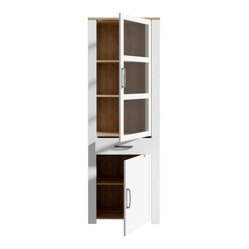 Bohol 2 Door 1 Drawer Narrow Display Cabinet in Riviera Oak/White — alternative angle