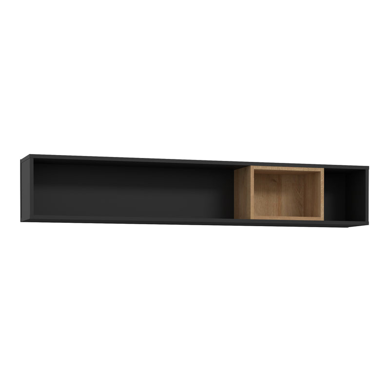 High Rock Wall Shelf in Matt Black/Riviera Oak — front view