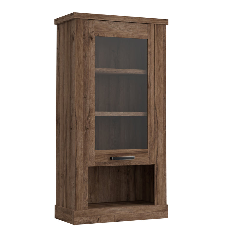 Corona 1 Door  Wall Display Cabinet in Tabak Oak — front view