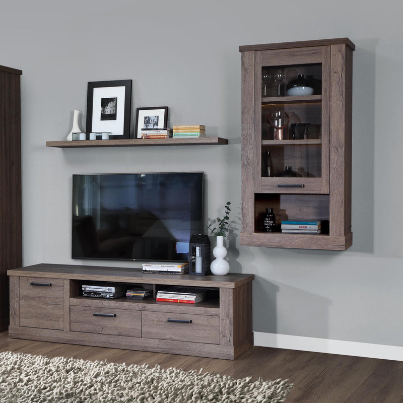 Corona 1 Door  Wall Display Cabinet in Tabak Oak — room setting