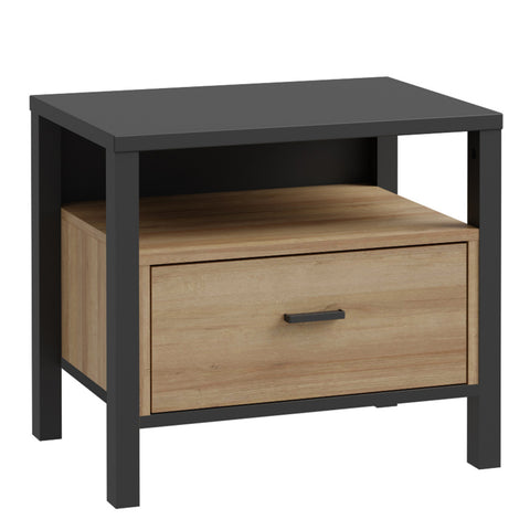 High Rock Bedside in Matt Black/Riviera Oak — front view