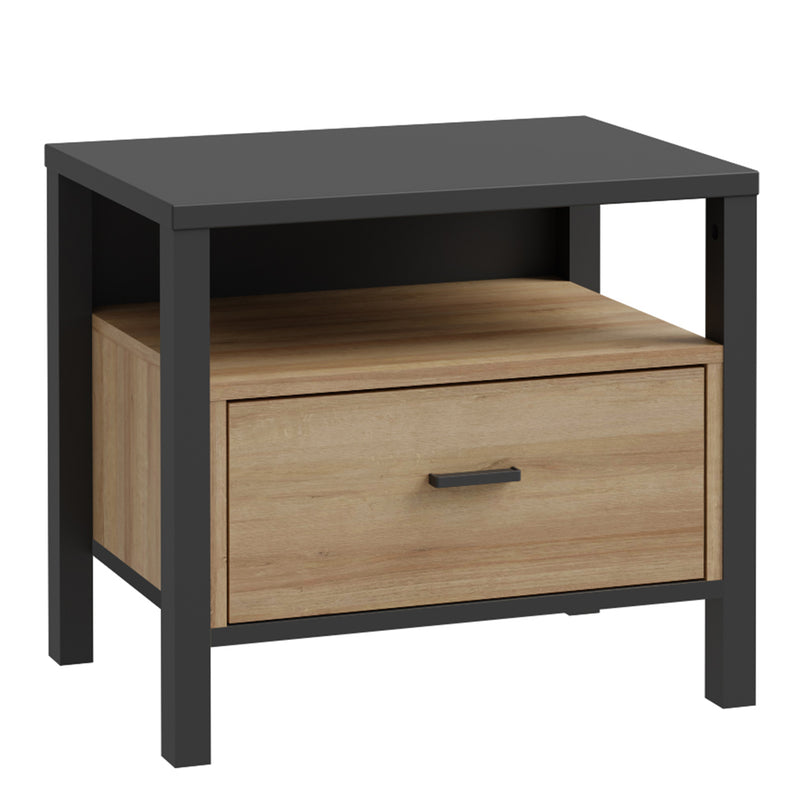 High Rock Bedside in Matt Black/Riviera Oak — front view