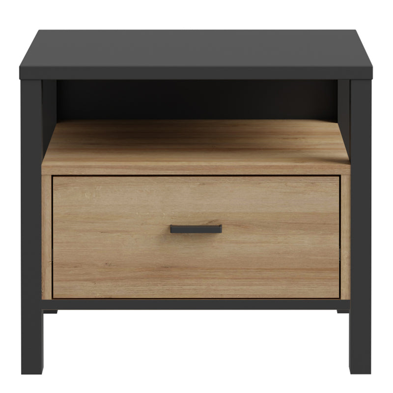 High Rock Bedside in Matt Black/Riviera Oak — side angle