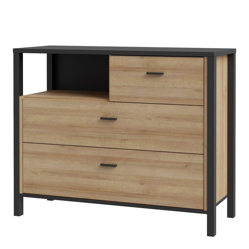 High Rock Chest of 3 Drawers in Matt Black/Riviera Oak — detail view
