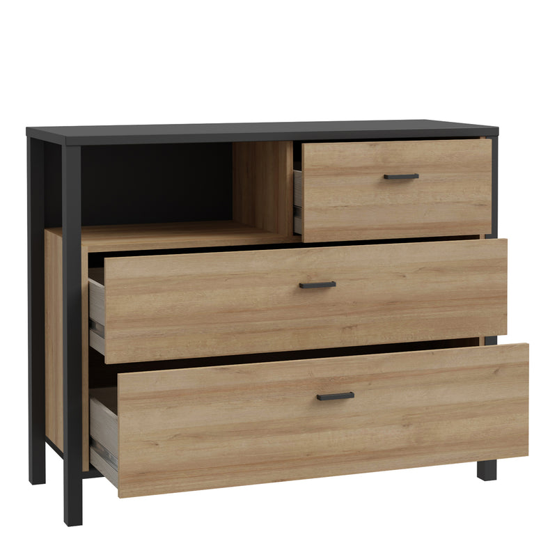 High Rock Chest of 3 Drawers in Matt Black/Riviera Oak — alternative angle
