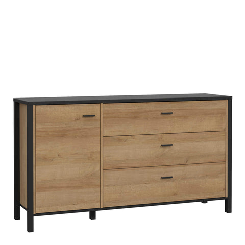 High Rock 1 Door 3 Drawer Sideboard in Matt Black/Riviera Oak — front view