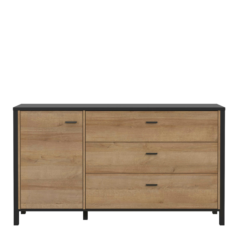High Rock 1 Door 3 Drawer Sideboard in Matt Black/Riviera Oak — side angle